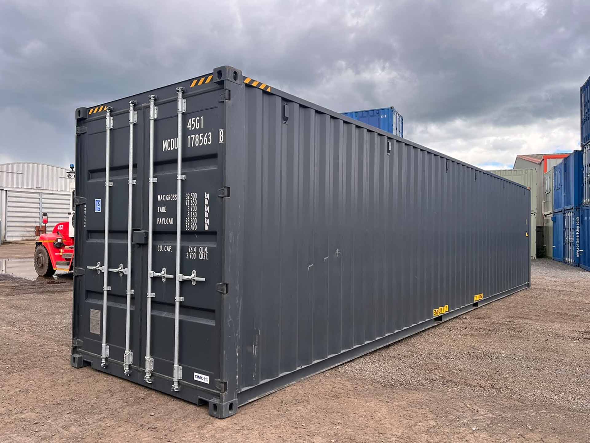 Exterior of a 40ft × 8ft drive-up self-storage unit