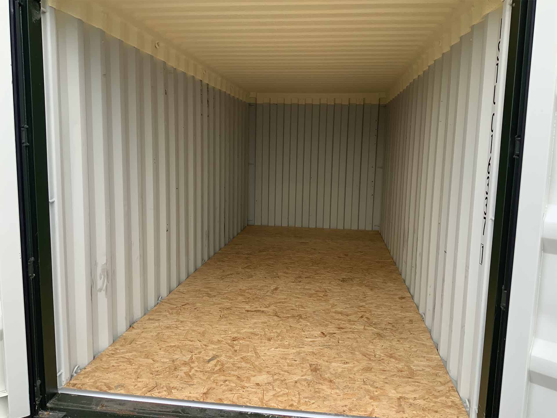 Interior of a 20ft × 8ft drive-up self-storage unit