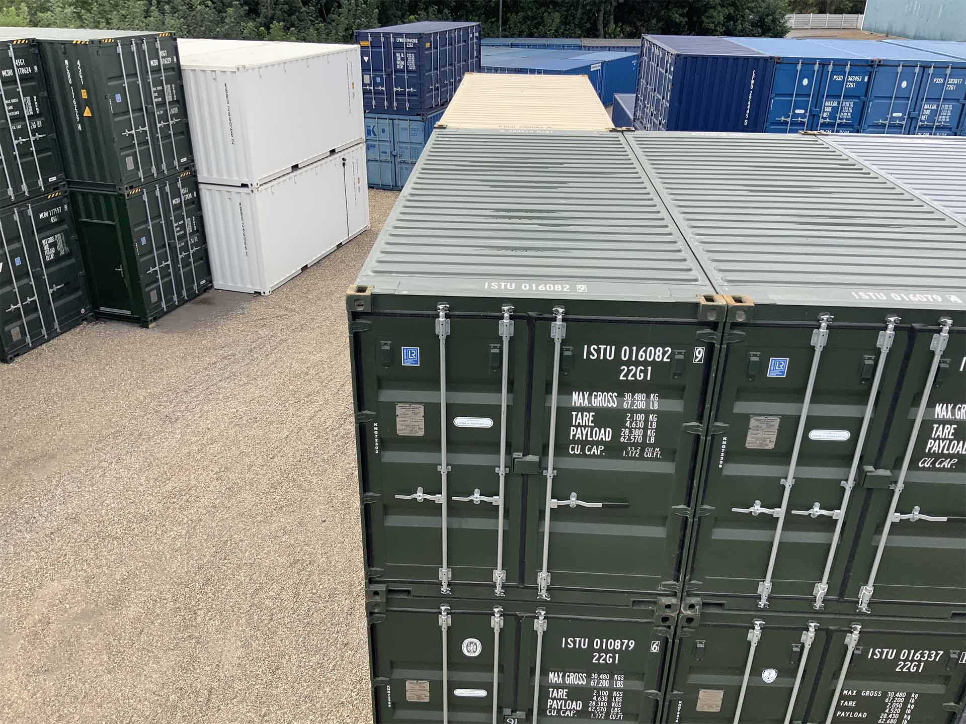 Exterior of upper-floor self-storage containers